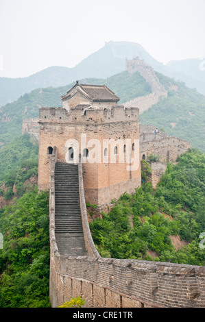 Wachturm, große Mauer, UNESCO-Weltkulturerbe, in Jinshanling, China, Asien Stockfoto