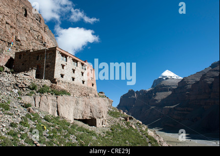 Tibetischen Buddhismus, Choku Gompa Kloster, Pilgerweg, Kora Pfad rund um Mount Kailash, Gang Rinpoche Berg Stockfoto