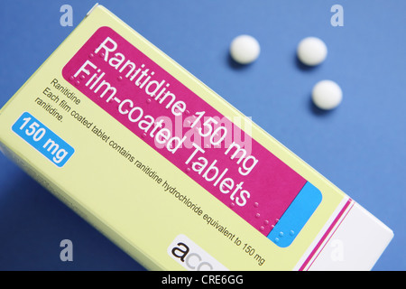 Ranitidin 150mg Folie beschichtet Tabletten Paket Verpackung Stockfoto