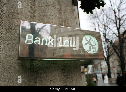 Logo, Schild, Wappen der Schweizer Bank Leu in der Zürcher Bahnhofstrasse, Schweiz Stockfoto