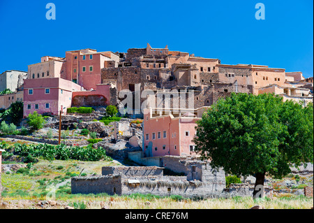 Typisches traditionelles Dorf mit bunt bemalten Häuser von der Berber in der Anti-Atlas-Gebirge, Südmarokko, Marokko Stockfoto