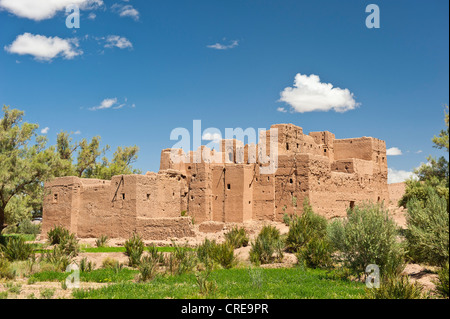 Verfallenden Casbah, Tighremt oder Berber Wohnburg hergestellt aus Erde, untere Dades Tal, Kasbahs Route gerammt Stockfoto