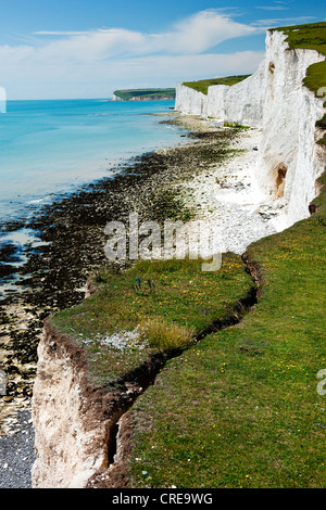 Cliff Erosion auf sieben Schwestern auf den South Downs mit Blick auf den Westen von in der Nähe von Birling gap Stockfoto