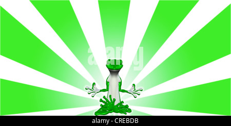 Abbildung einer meditieren grüne Eidechse glühen vor einem Starburst-Hintergrund Stockfoto