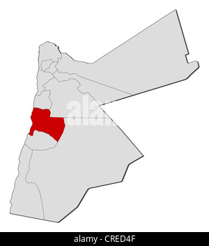 Politische Karte von Jordanien mit mehreren Provinzen wo Karak markiert ist. Stockfoto