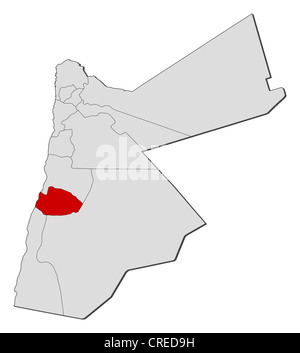 Politische Karte von Jordanien mit mehreren Provinzen wo Tafilah markiert ist. Stockfoto