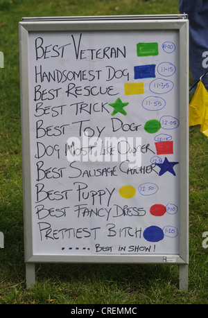 Dog Show Kategorien auf Rinde in der Park-Event Brighton UK Stockfoto