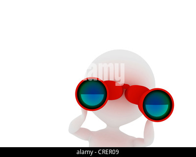 Mann sucht durch ein Fernglas. 3D gerenderte Darstellung. Stockfoto