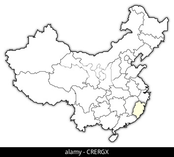Politische Landkarte von China mit den verschiedenen Provinzen, wo Fujian markiert ist. Stockfoto
