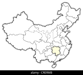 Politische Landkarte von China mit den verschiedenen Provinzen Hunan wo markiert ist. Stockfoto