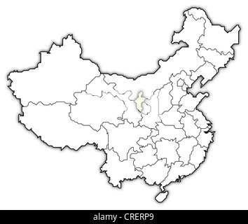 Politische Landkarte von China mit den verschiedenen Provinzen, wo Ningxia markiert ist. Stockfoto