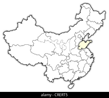 Politische Landkarte von China mit den verschiedenen Provinzen Shandong wo markiert ist. Stockfoto