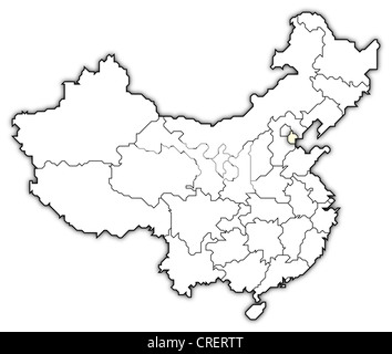 Politische Landkarte von China mit den verschiedenen Provinzen, wo Tianjin markiert ist. Stockfoto