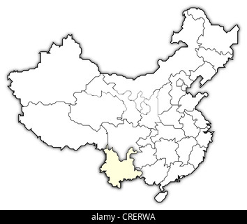 Politische Landkarte von China mit den verschiedenen Provinzen Yunnan wo markiert ist. Stockfoto