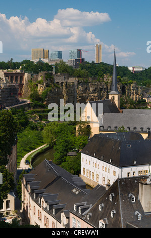 Blick über das Viertel Grund, Neumünster auf dem Kirchberg, Luxemburg Stockfoto