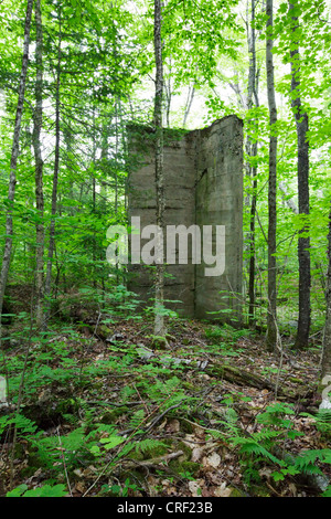 Standort der Matson Flooring Company entlang der verlassenen Gordon Pond Railroad in North Lincoln, New Hampshire USA. Stockfoto