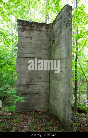 Standort der Matson Flooring Company entlang der verlassenen Gordon Pond Railroad in North Lincoln, New Hampshire USA. Stockfoto