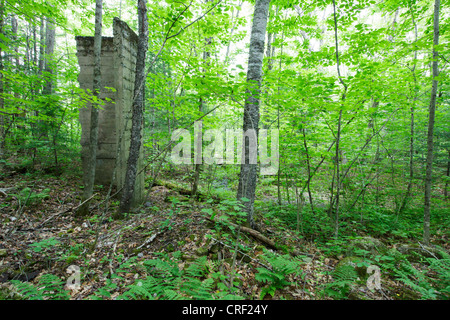 Standort der Matson Flooring Company entlang der verlassenen Gordon Pond Railroad in North Lincoln, New Hampshire USA. Stockfoto