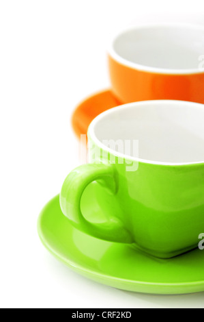 Grün und rot Kaffeetassen, schließen Sie herauf Bild Stockfoto