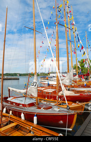 Segelboote im Hafen, Schweden, Smaland, Vaestervik Stockfoto