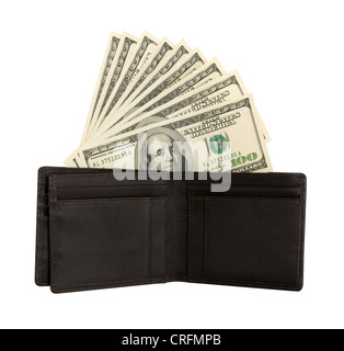 Dollarscheine U.S. in Brieftasche isoliert auf weißem Hintergrund Stockfoto