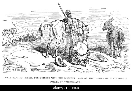 Don Quixote mit der Biskaya. Illustration von Gustave Dore von Don Quijote. Stockfoto