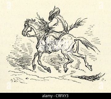 Sancho Panza Reiten. Illustration von Gustave Dore von Don Quijote. Stockfoto