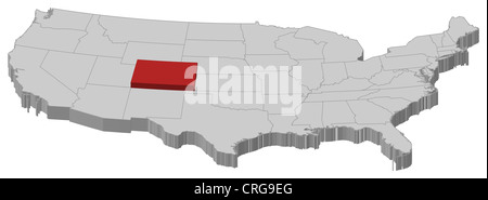 Politische Landkarte der USA mit den mehrere Staaten Colorado wo markiert ist. Stockfoto
