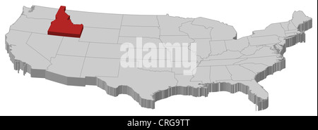 Politische Landkarte der USA mit den mehrere Staaten Idaho wo markiert ist. Stockfoto