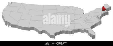 Politische Landkarte der USA mit den mehrere Staaten wo New Hampshire markiert ist. Stockfoto