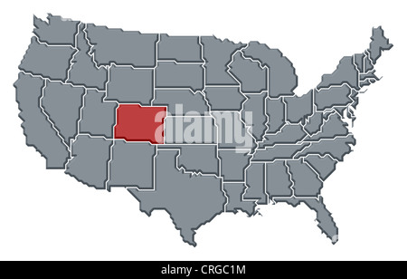Politische Landkarte der USA mit den mehrere Staaten Colorado wo markiert ist. Stockfoto