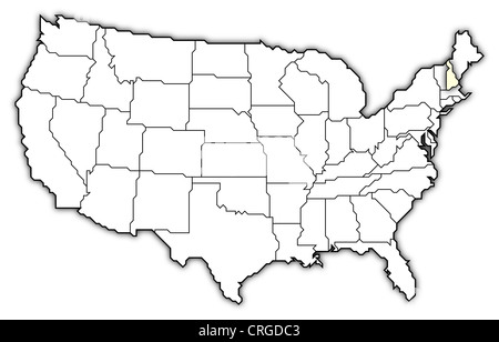 Politische Landkarte der USA mit den mehrere Staaten wo New Hampshire markiert ist. Stockfoto