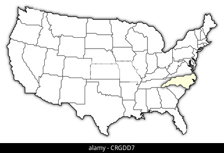 Politische Landkarte der USA mit den mehrere Staaten North Carolina wo markiert ist. Stockfoto