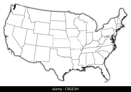 Politische Landkarte der USA mit den mehrere Staaten wo Rhode Island markiert ist. Stockfoto