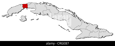 Politische Karte von Kuba mit den verschiedenen Provinzen Artemisa wo markiert ist. Stockfoto