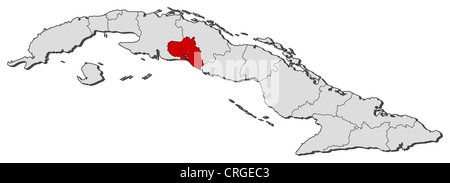 Politische Karte von Kuba mit den verschiedenen Provinzen, wo Cienfuegos markiert ist. Stockfoto