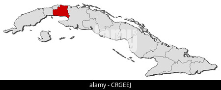 Politische Karte von Kuba mit den verschiedenen Provinzen Mayabeque wo markiert ist. Stockfoto