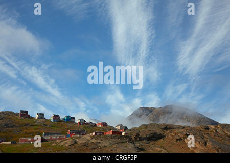 Tassiilaq am Morgen, Ammassalik, Ostgrönland, Tasiilaq, Grönland Stockfoto