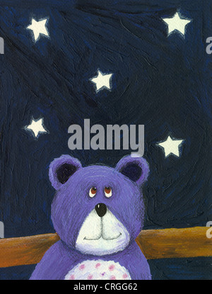 Acryl Bild des lila Bären in der sternenklaren Nacht Stockfoto