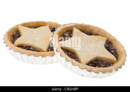 Festliche oder Weihnachten Mince Pies mit einer geringen Schärfentiefe - Studio gedreht mit weißem Hintergrund Stockfoto