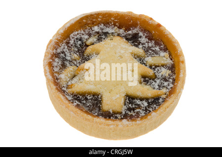 Festliche oder Weihnachten Mince Pie mit einer geringen Schärfentiefe, Fokus auf Vordergrund - Studio gedreht mit weißem Hintergrund Stockfoto