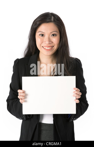 Asian Business-Frau mit einer leeren weißen Schild. Stockfoto