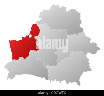 Politische Karte von Belarus mit den verschiedenen Provinzen, wo Grodno markiert ist. Stockfoto