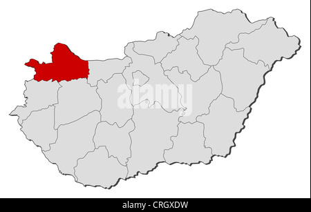 Politische Landkarte von Ungarn mit den Countys in Györ-Moson-Sopron markiert ist. Stockfoto