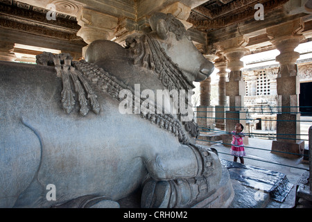 Nandi Bull Monolith. Hoysaleswara Tempel. Dorasamudra. Indien Stockfoto