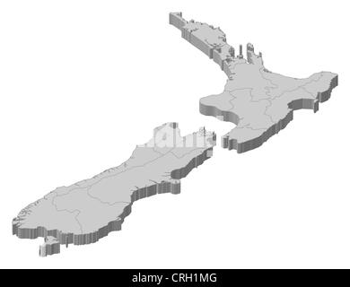 Politische Karte von Neuseeland mit mehreren Regionen. Stockfoto