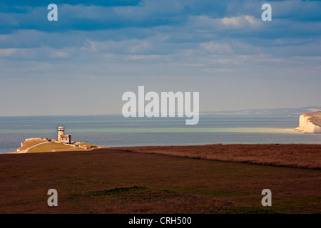 Der ursprüngliche Beachy Head Leuchtturm (1834) jetzt ein B & B bei Belle Tout auf der South Downs Way Wanderweg, East Sussex, England UK Stockfoto