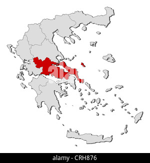 Politische Karte von Griechenland mit den mehrere Staaten wo Zentralgriechenland markiert ist. Stockfoto