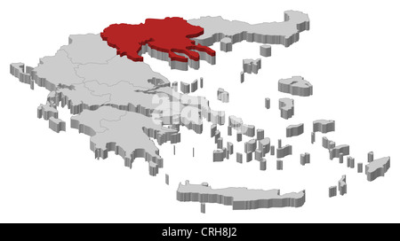 Politische Karte von Griechenland mit den mehrere Staaten wo Zentralmakedonien markiert ist. Stockfoto