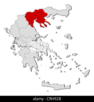 Politische Karte von Griechenland mit den mehrere Staaten wo Zentralmakedonien markiert ist. Stockfoto